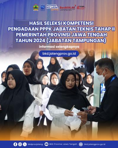 Hasil Seleksi Kompetensi Pengadaan Pegawai Pemerintah Dengan Perjanjian Kerja Jabatan Teknis Tahap II Pemerintah Provinsi Jawa Tengah Tahun 2024 (Jabatan Tampungan)